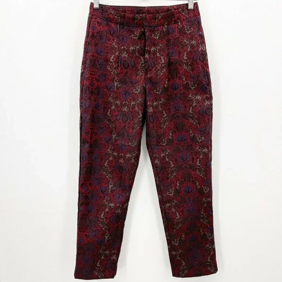 Free People High Waisted Pleated Front Cropped Brocade Jacquard Pants - Picture 1 of 8